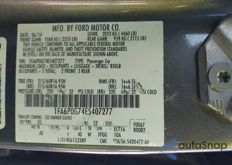 2014 Ford Fusion S from USA, damaged, VIN 1FA6P0G74E5407277
